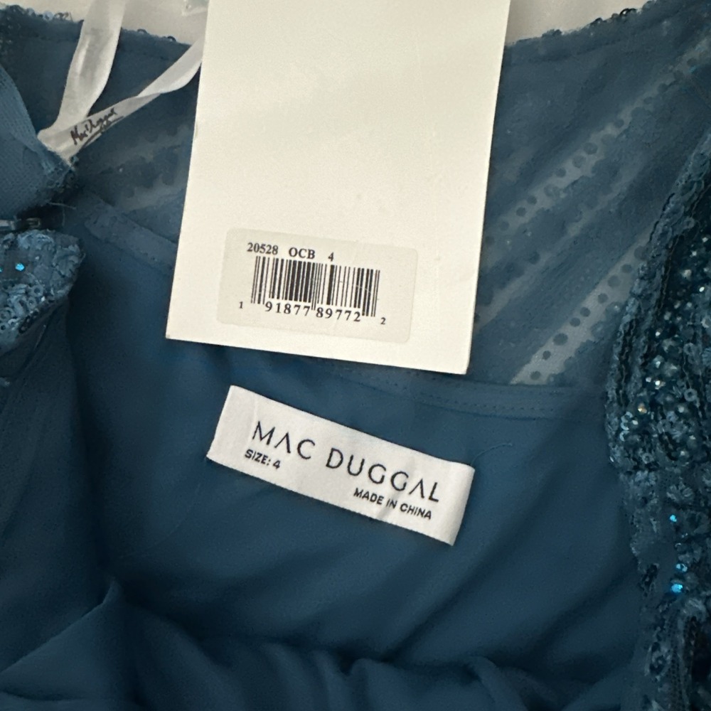 NWT Mac Duggal [ 4 ] 20528 One Shoulder‎ Cape Sleeve Embellished Gown Blue J1911 - Picture 6 of 15